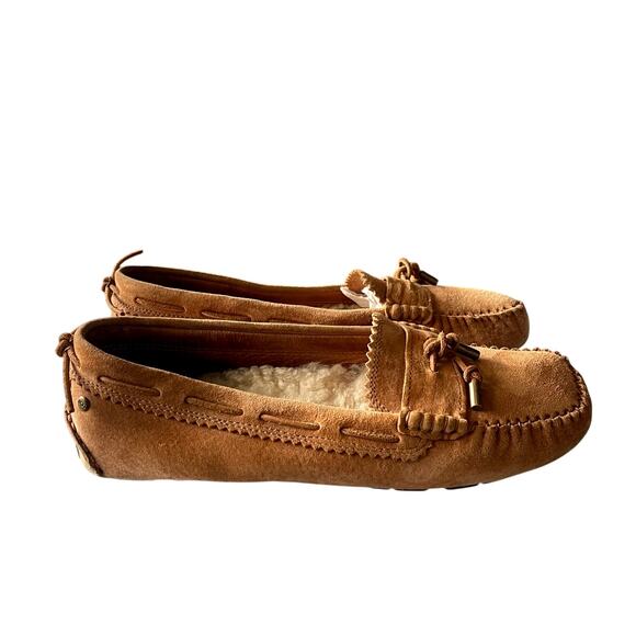 UGG 7.5 Suede Roni Moccasian Driving Loafers Shearling Wool Slippers Shoes Brown - Picture 5 of 9